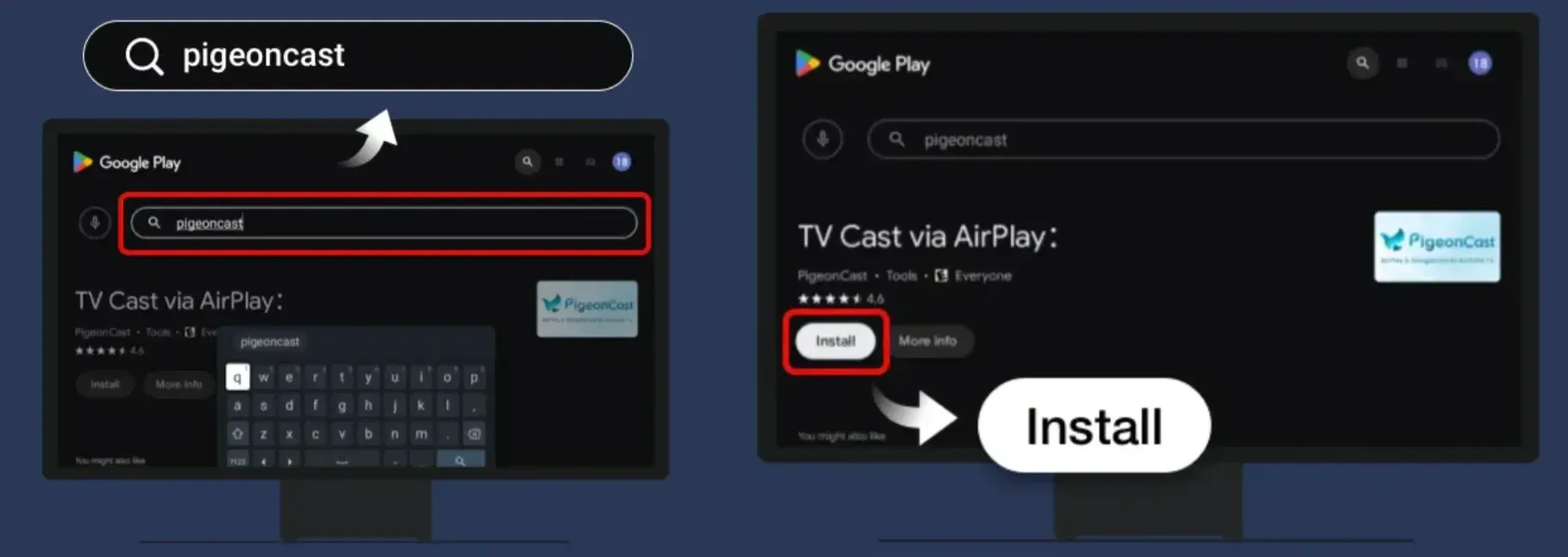 find PigeonCast in Google Play on Android TV
