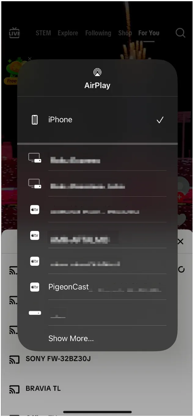 choose PigeonCast-powered TV in TikTok app