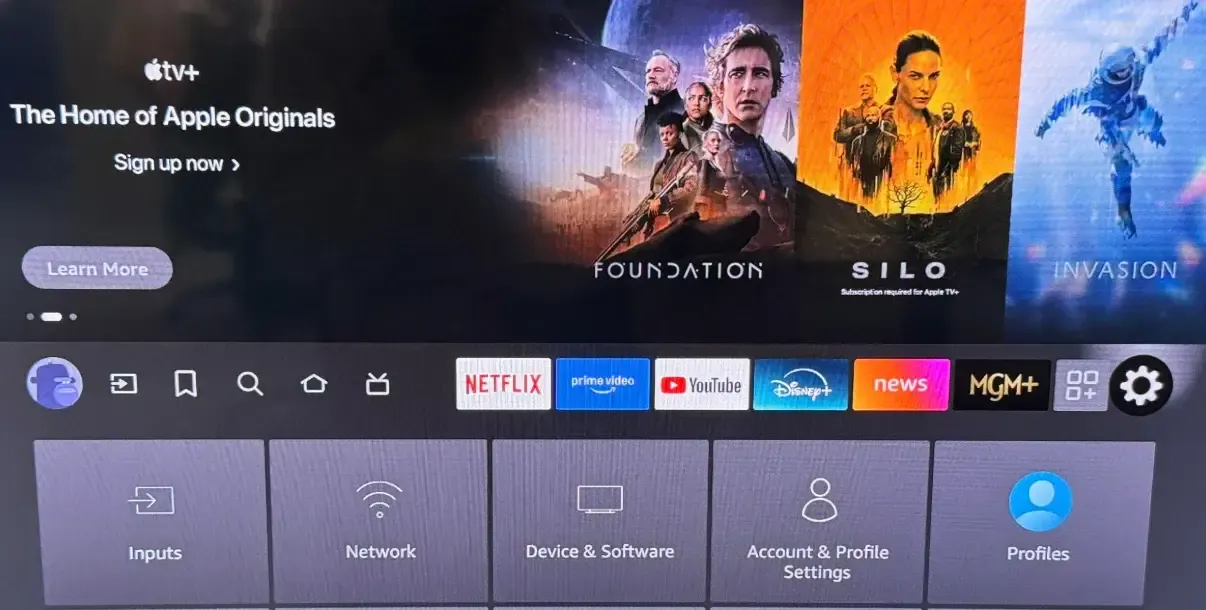 Fire TV Stick's settings menu
