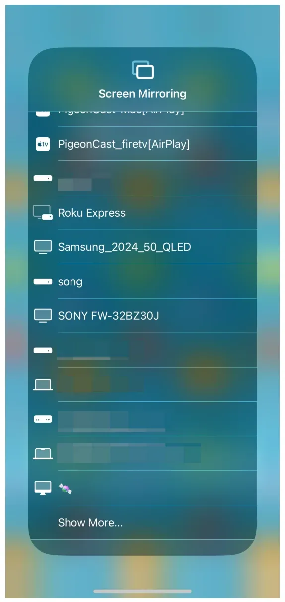 AirPlay's device list on iPhone
