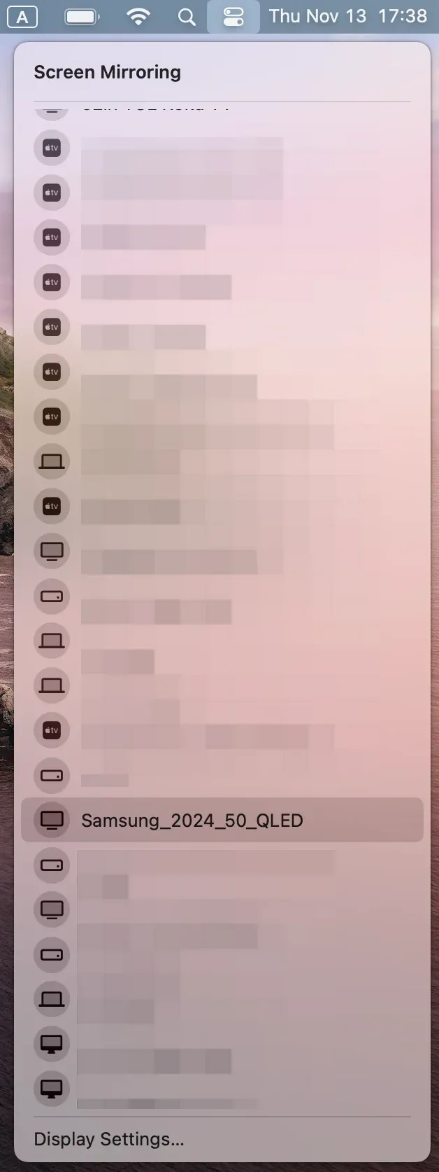 AirPlay's device list on MacBook