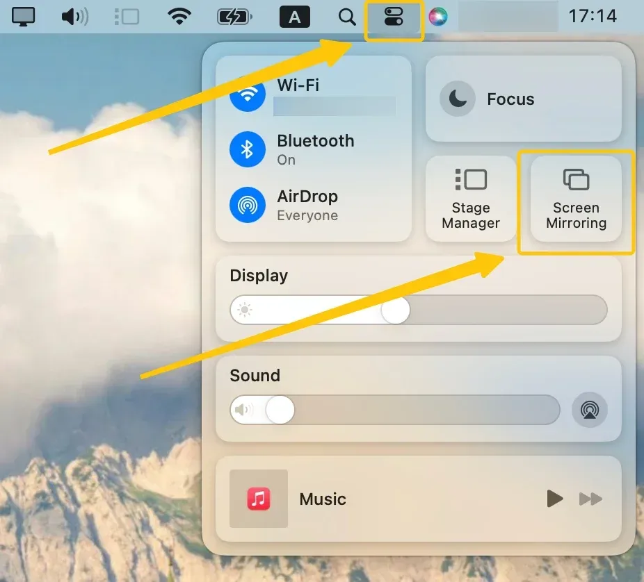 Screen Mirroring in Mac's Control Center