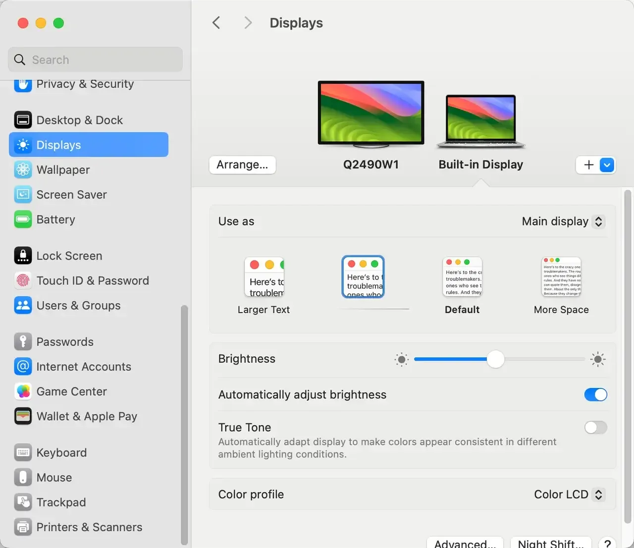 Display settings