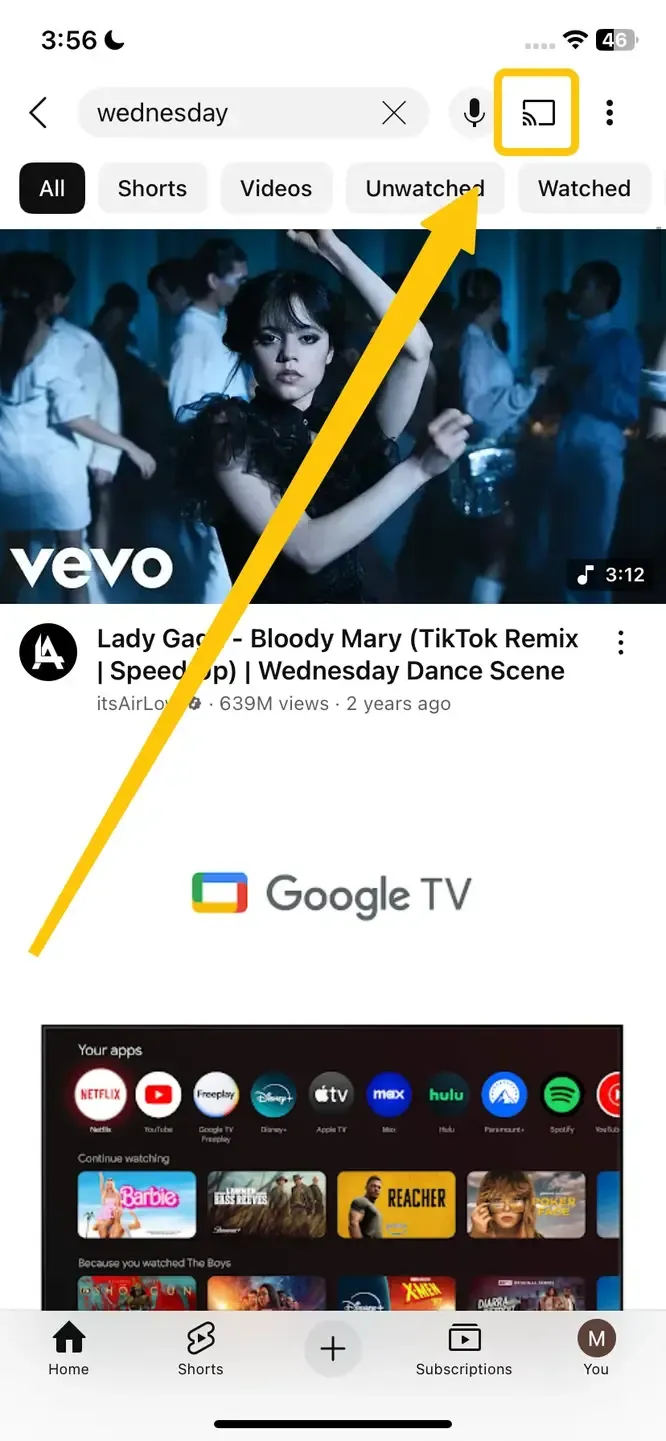 Cast icon in YouTube