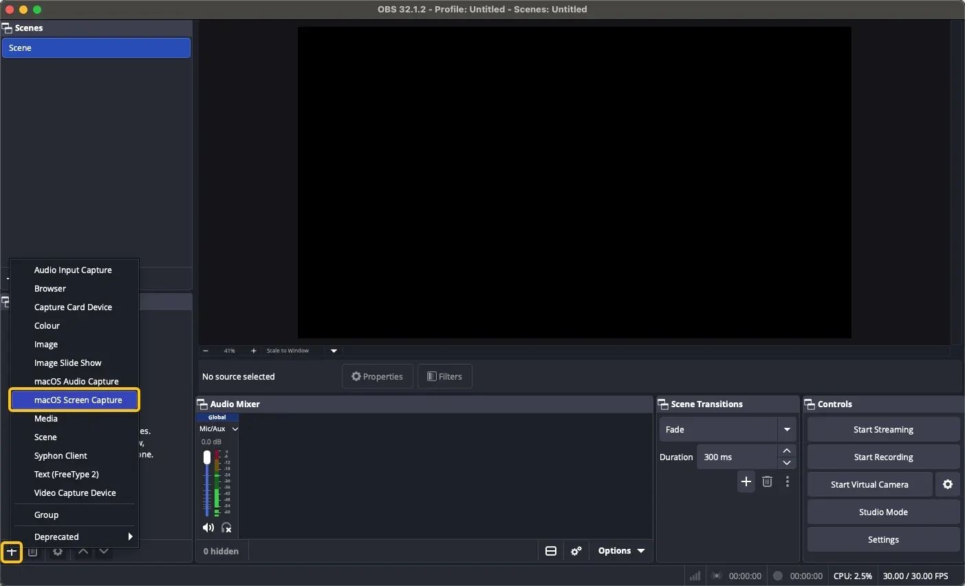 macOS Screen Capture option in OBS