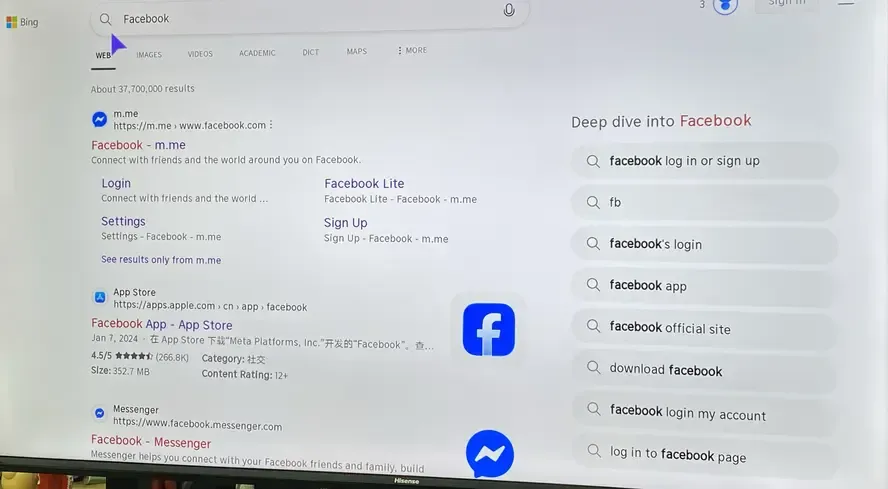 Facebook web on TV