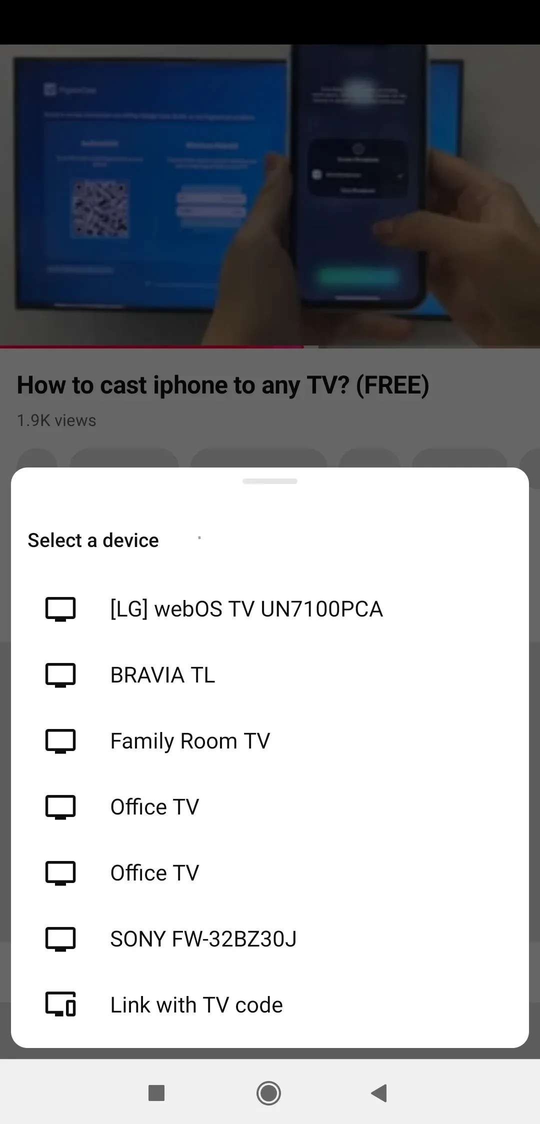 choose Chromecast from the device list