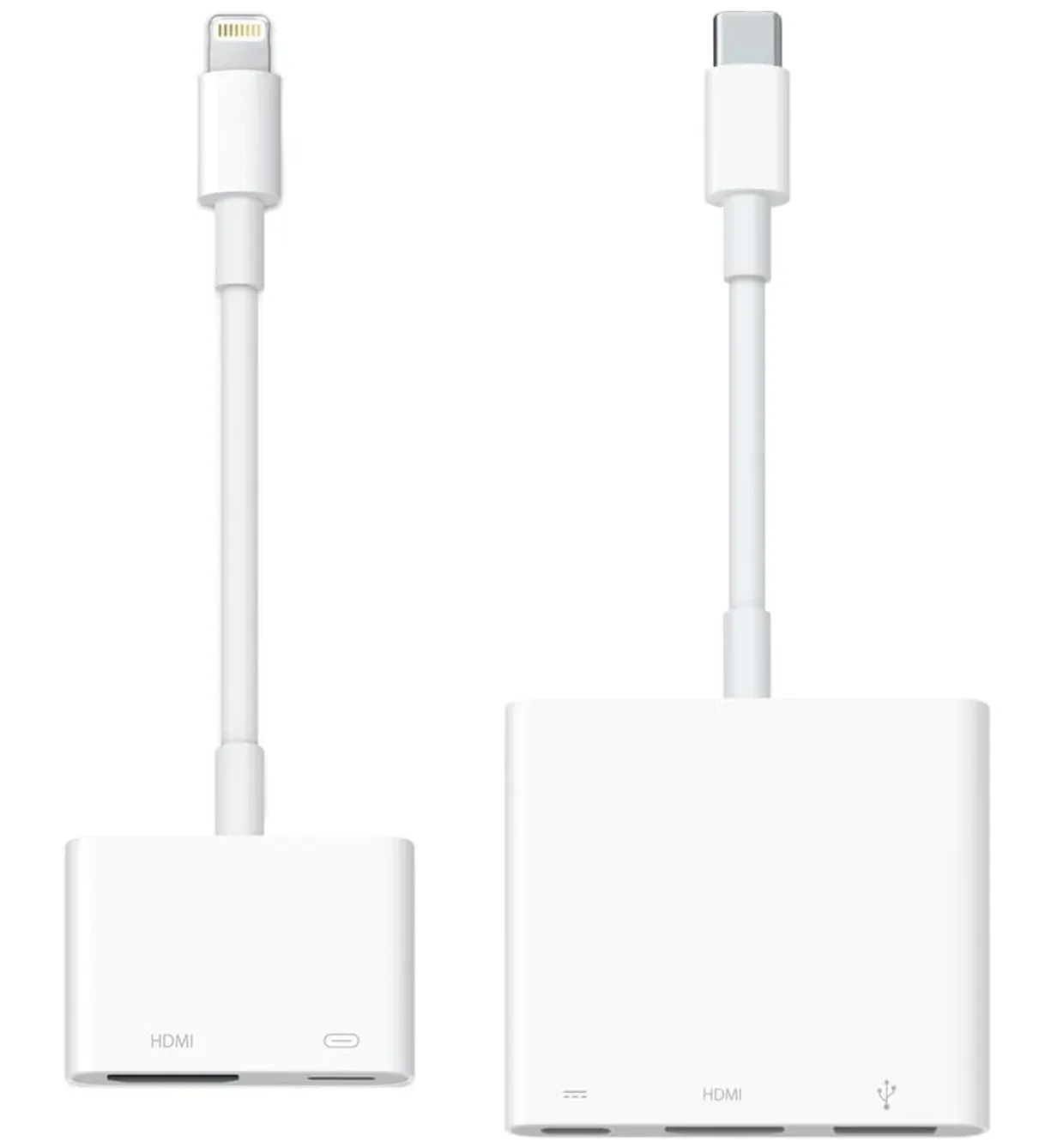 Apple Lightning Digital AV Adapter and a USB-C Digital AV Multiport Adapter