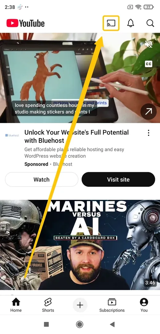Cast icon in YouTube
