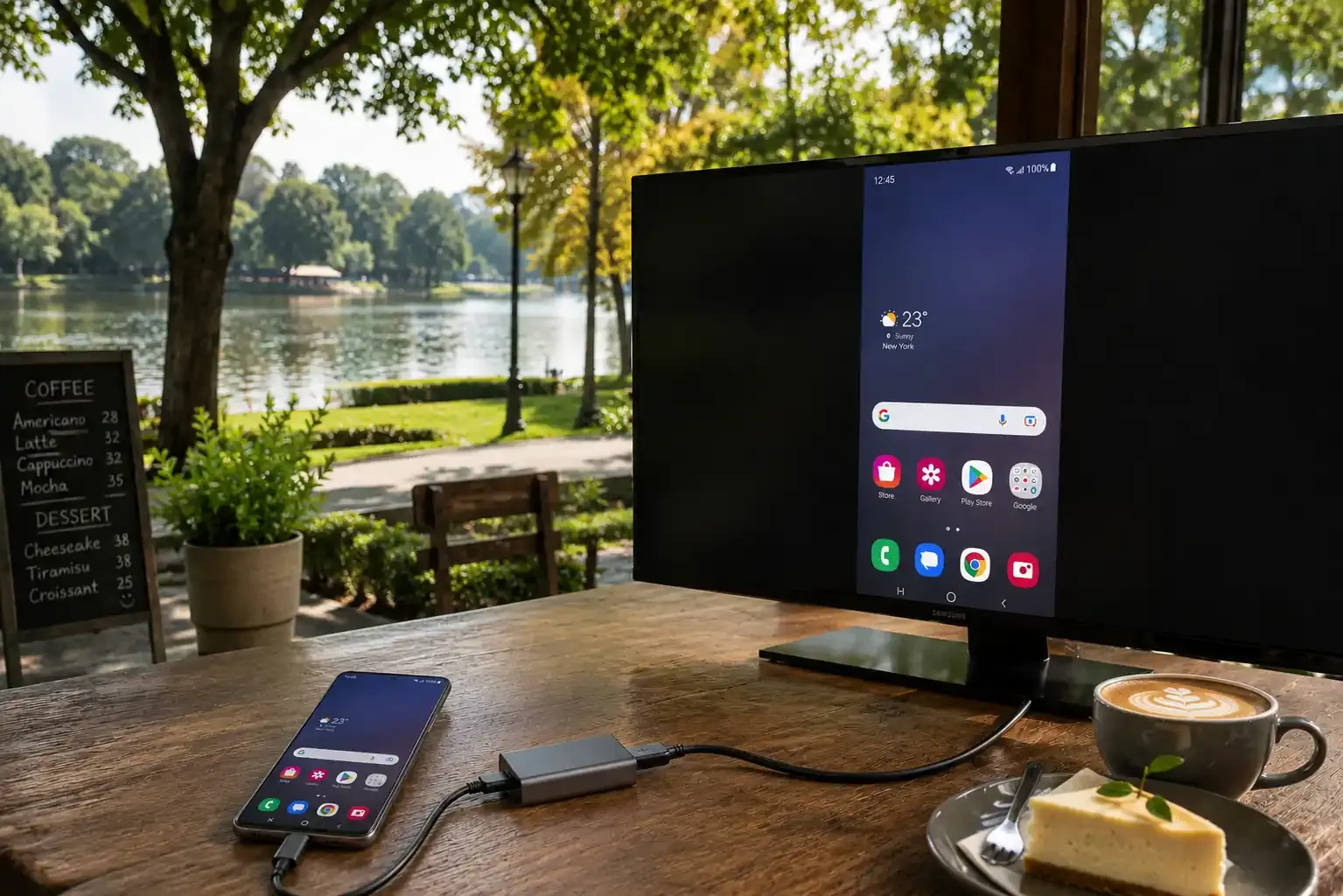 mirror your Samsung phone to TV via an HDMI adapter