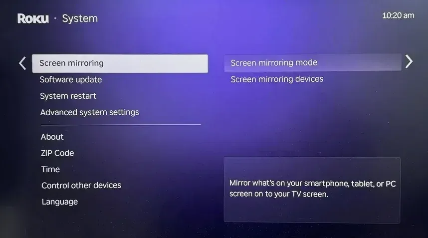 activar Duplicación de pantalla en Roku TV