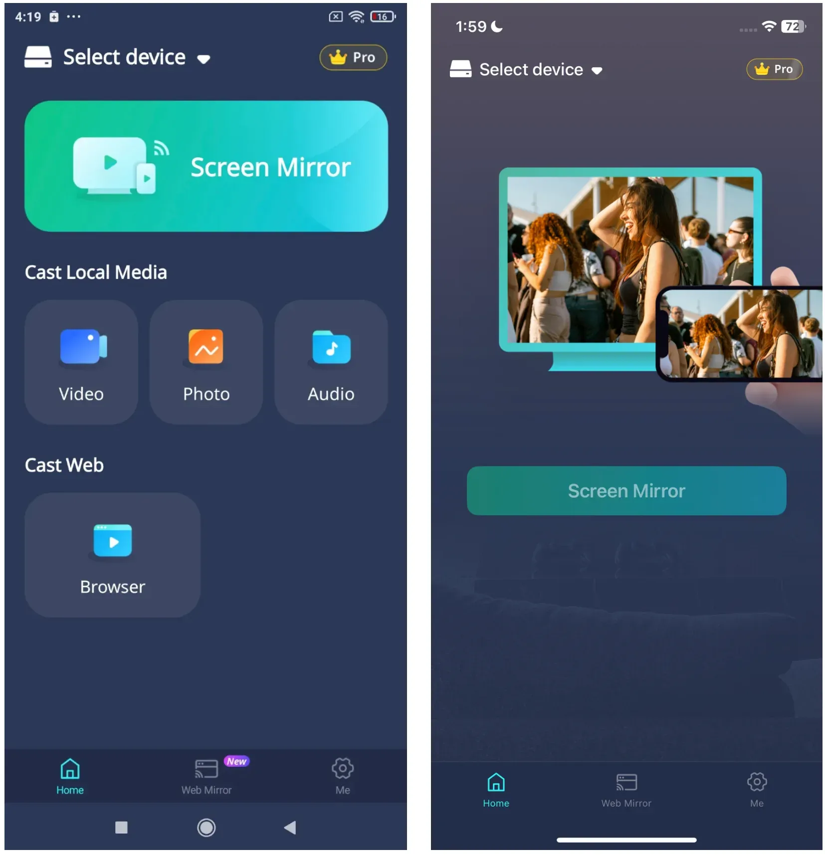 launch PigeonCast on Android and iPhone