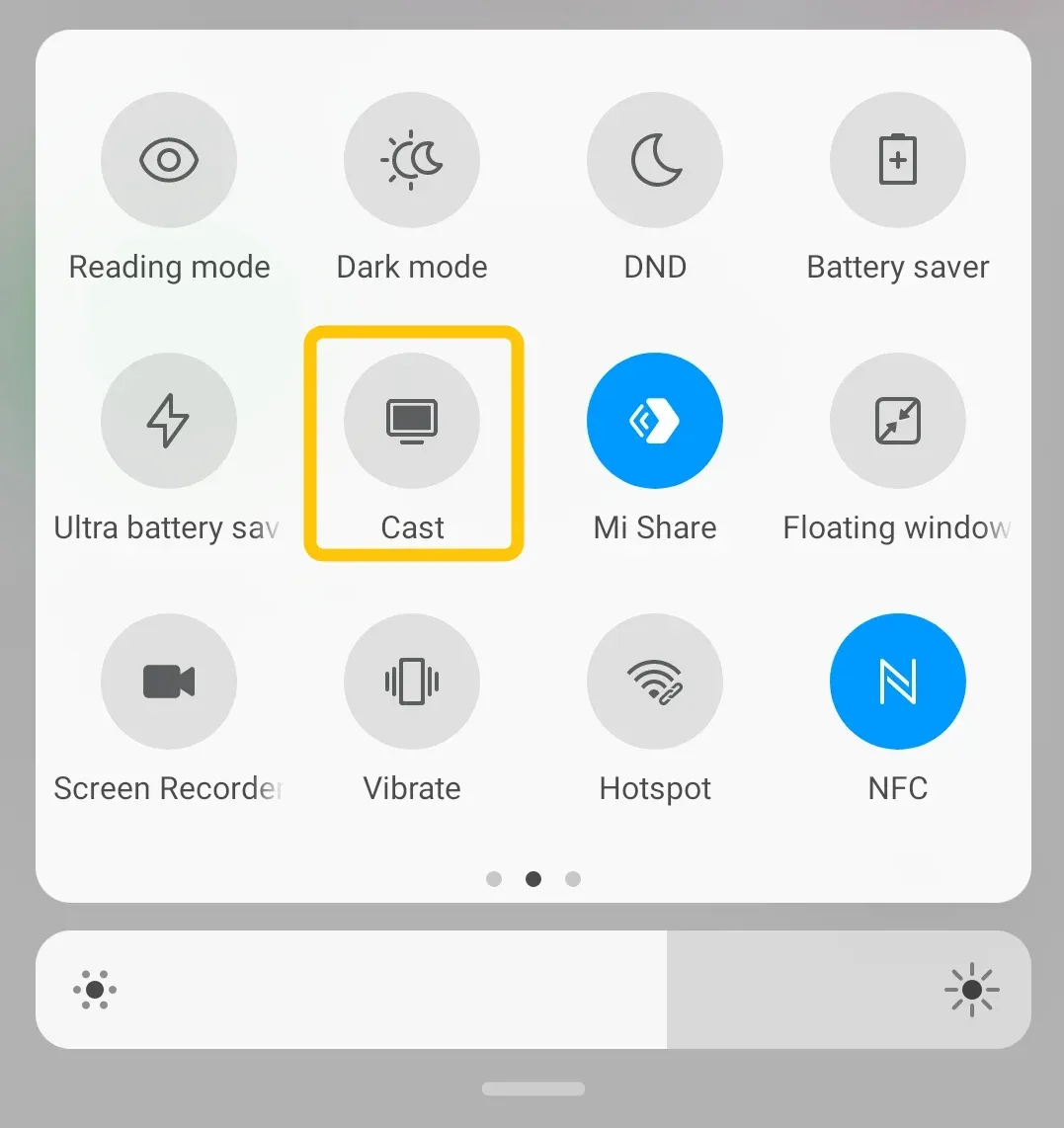 Cast option in Quick Settings