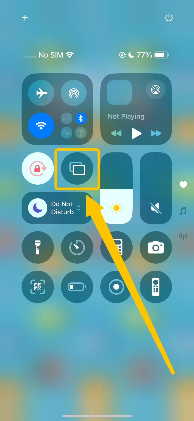 Screen mirroring in the control center
