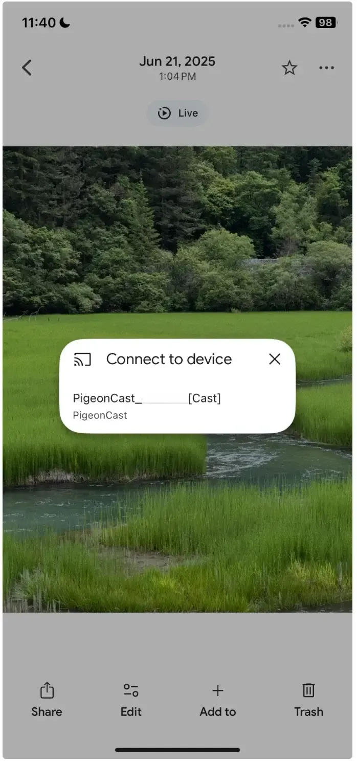 choose PigeonCast-enabled TV from the list