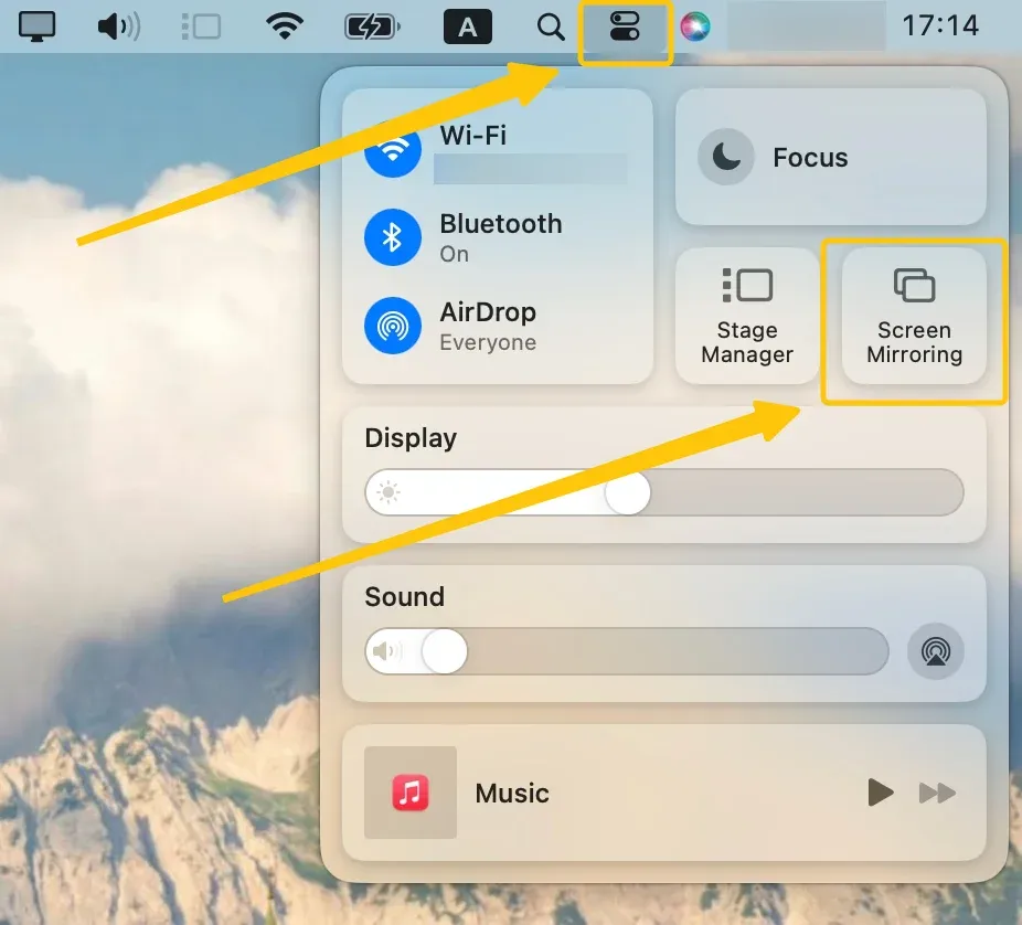 Screen Mirroring in the Mac's Control Center