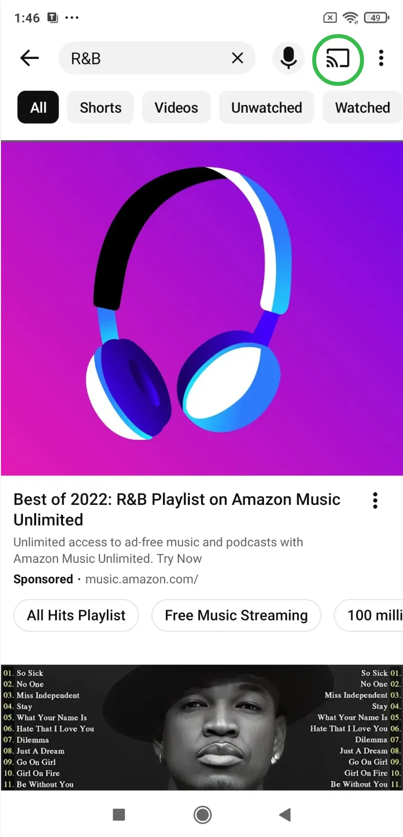 YouTube's cast icon