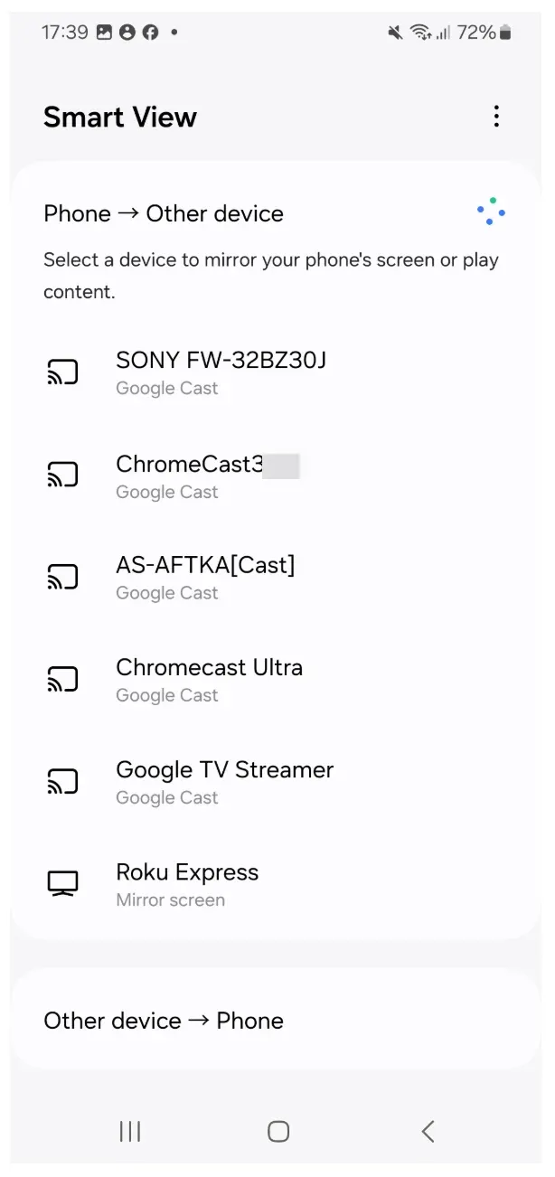Smart View detecta algunos dispositivos