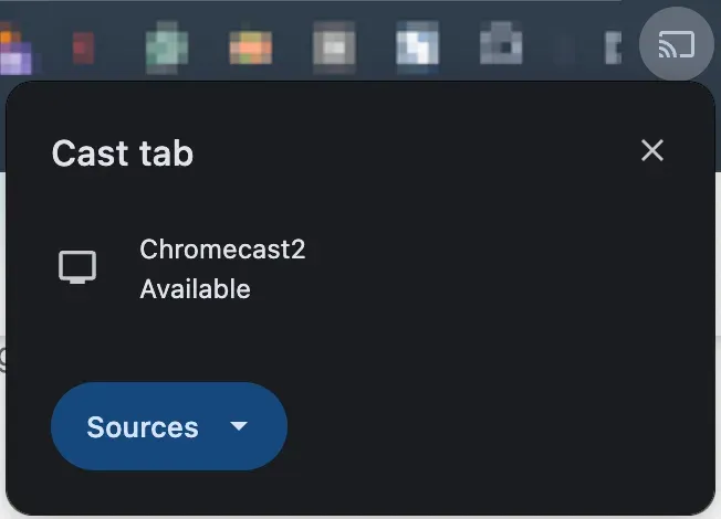 Chrome browser Cast tab window showing an available Chromecast device