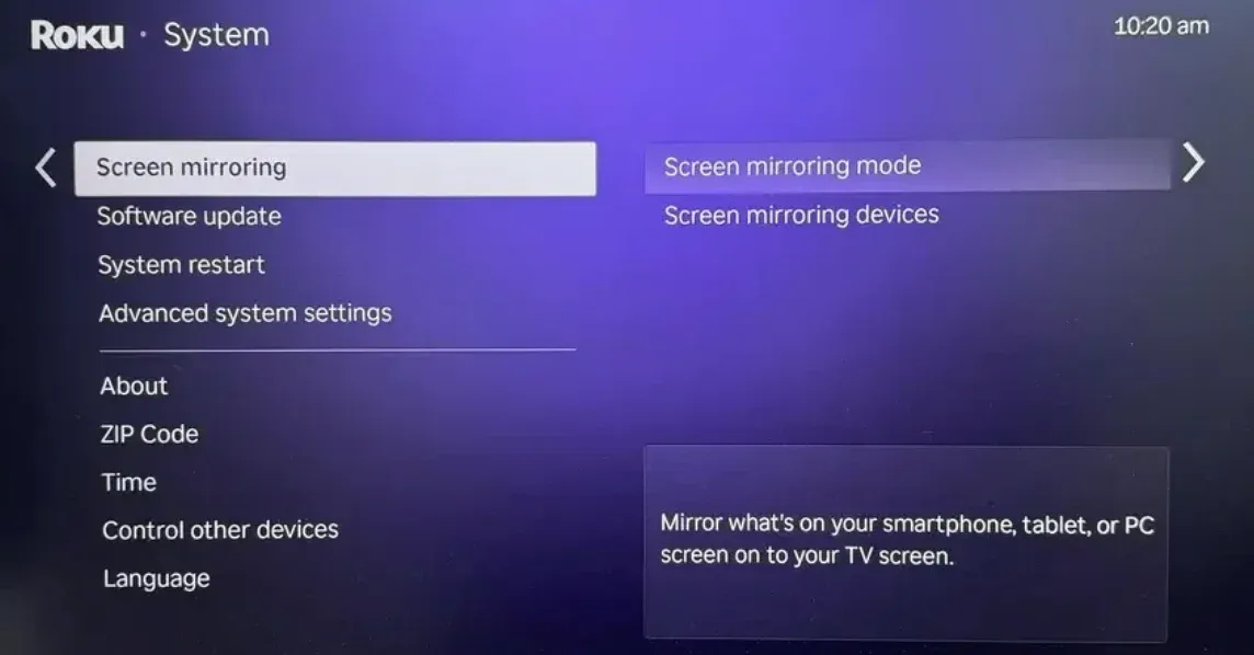 enable Screen Mirroring on Roku TV
