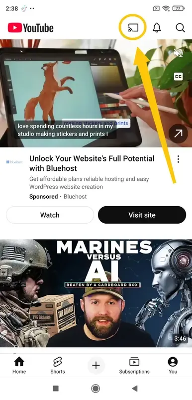 Cast button in YouTube