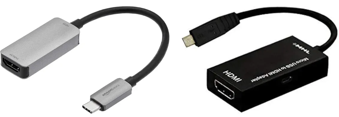 USB-C to HDMI and Micro-USB to HDMI adapters