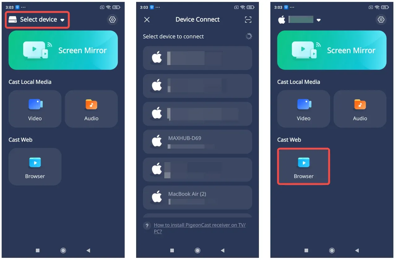 how to connect Android to Mac via PigeonCast