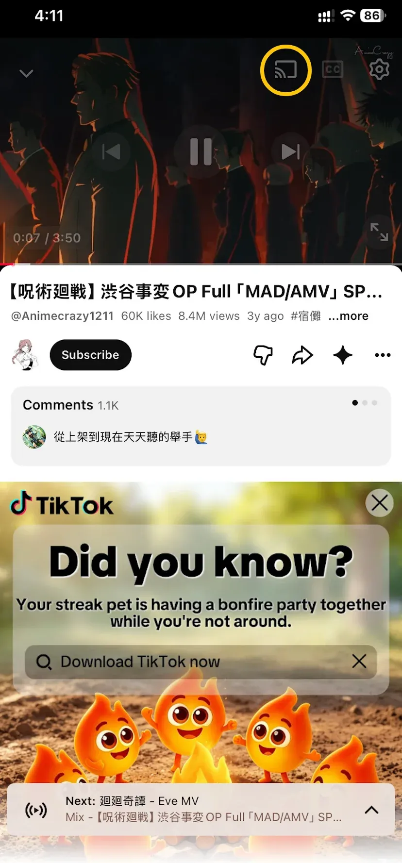find the AirPlay icon on YouTube app