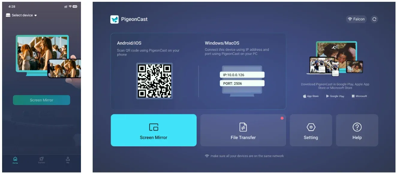 set up PigeonCast on a phone and TV