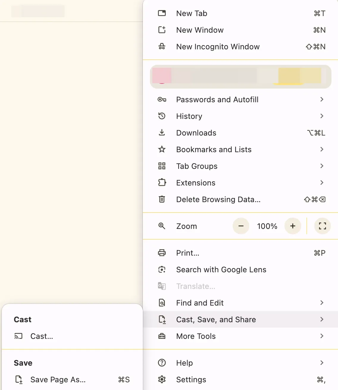 find Cast feature in Chrome's menu