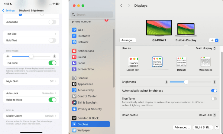 Display & Brightness on iPhone and Mac