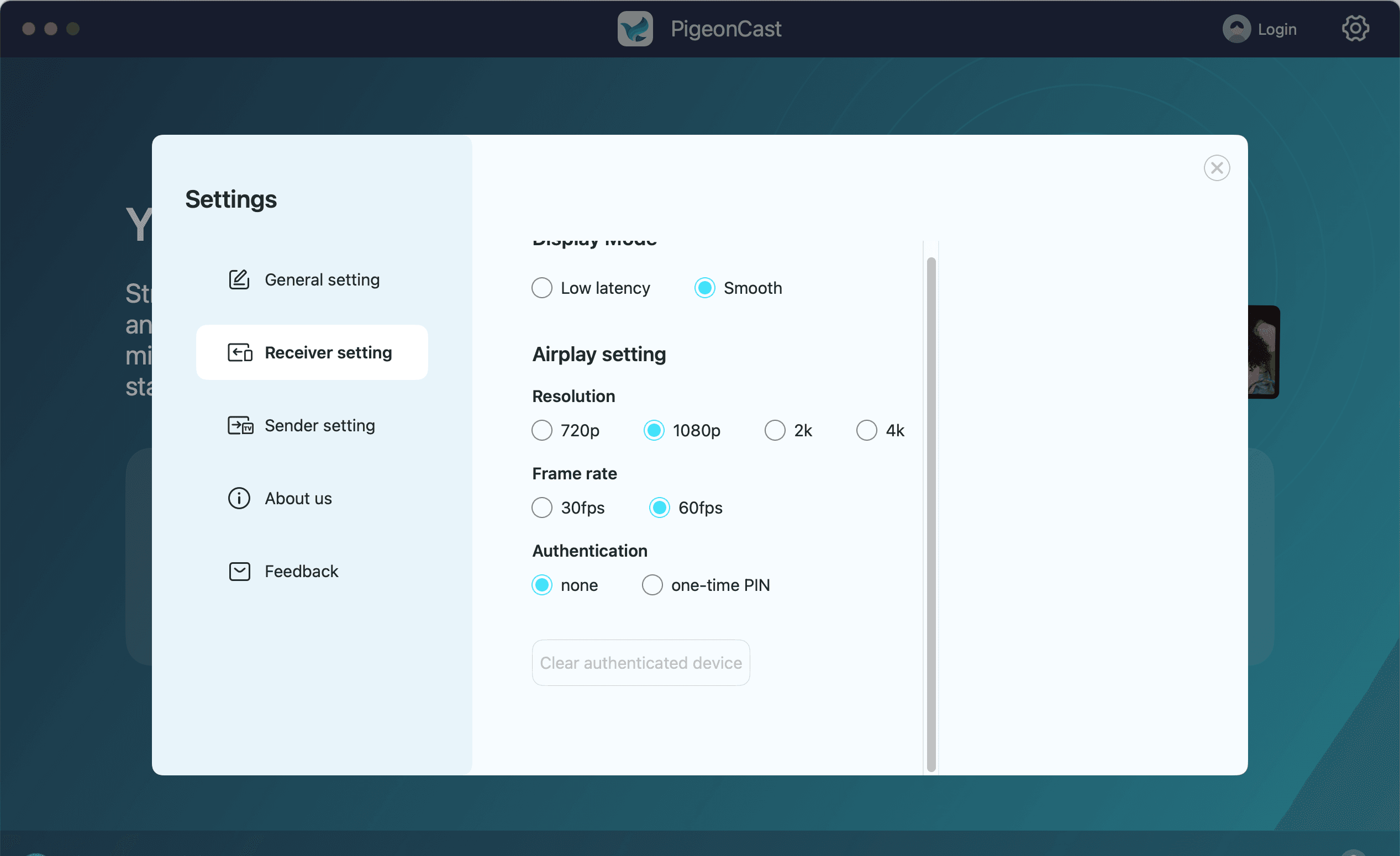 PigeonCast resolution adjust page