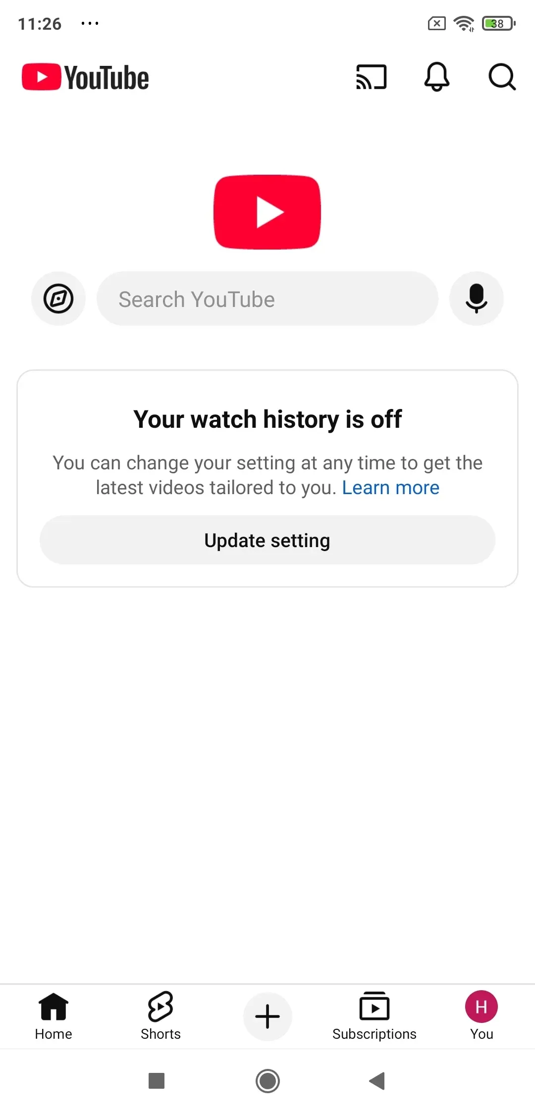 Cast icon on YouTube app