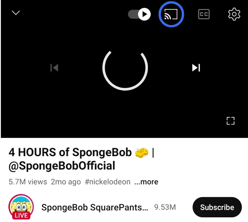 Cast icon on YouTube