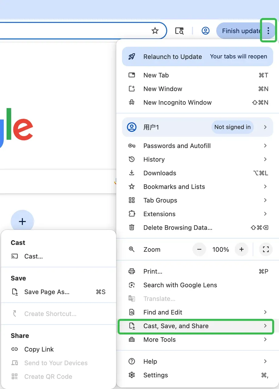 Cast option on Chrome