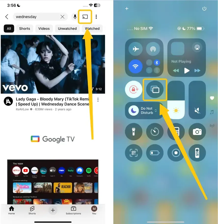 Cast button or Screen Mirroring button