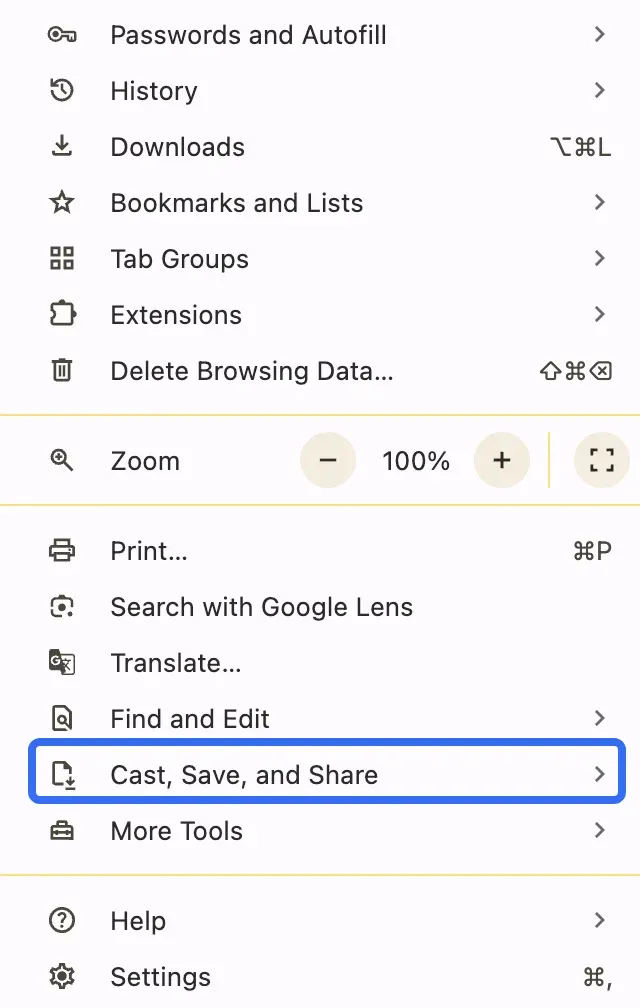 choose Cast on Chrome browser