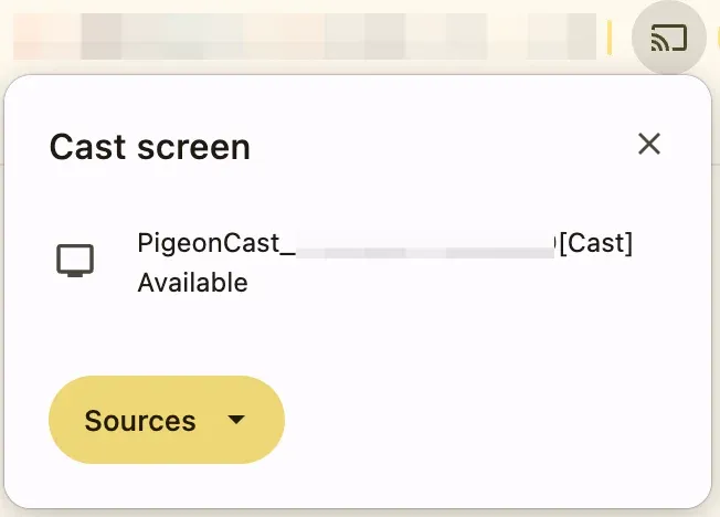 choose PigeonCast-enabled device from the list