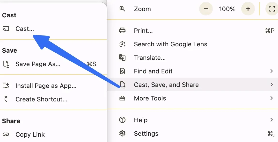 choose Cast on Chrome