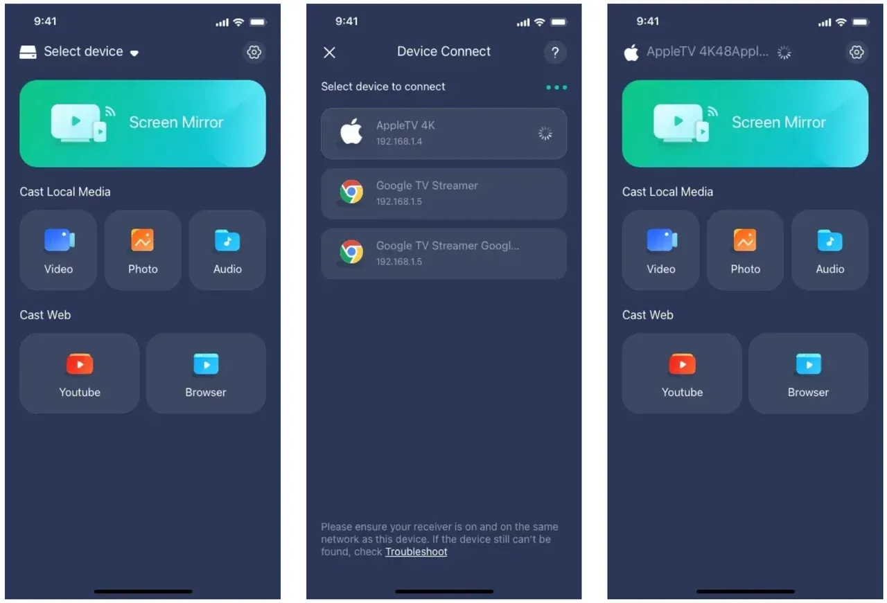 connect Android phone to TV via PigeonCast