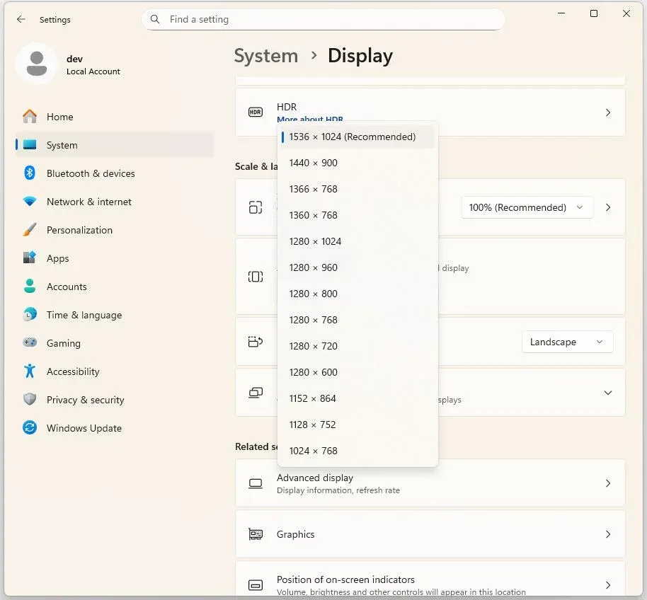 change display resolution on Windows PC