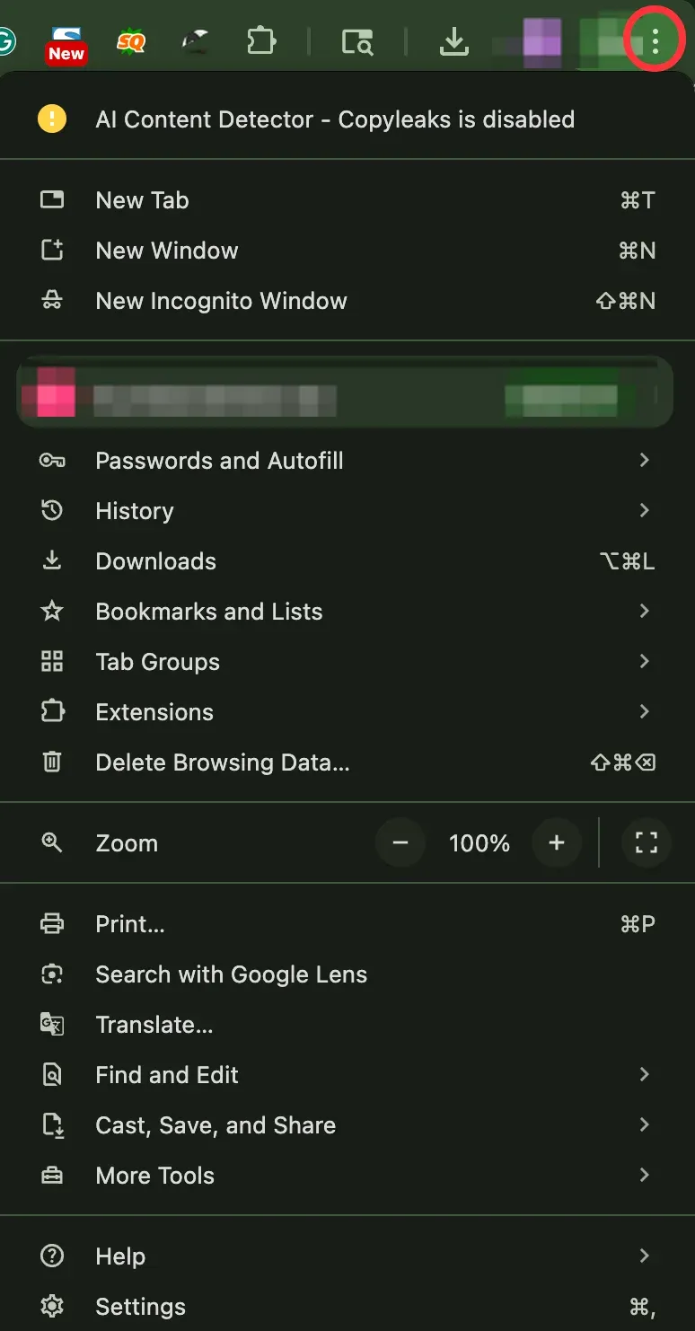 three-dot menu on Google Chrome