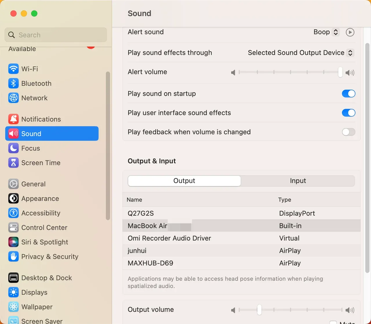 change sound output on MacBook
