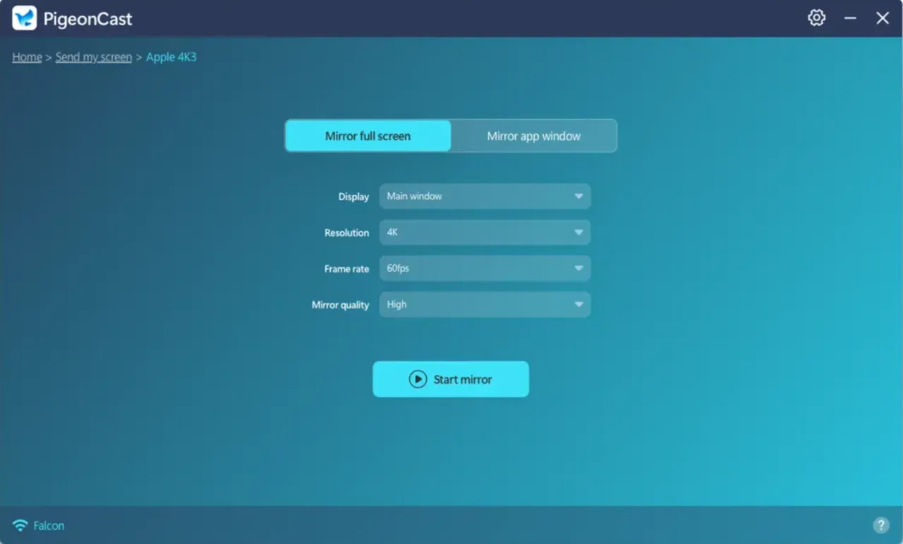 start mirroring with PigeonCast