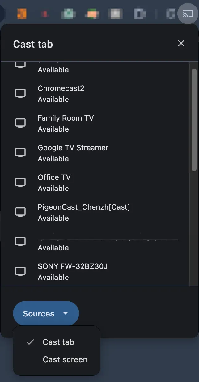 check the Cast tab menu