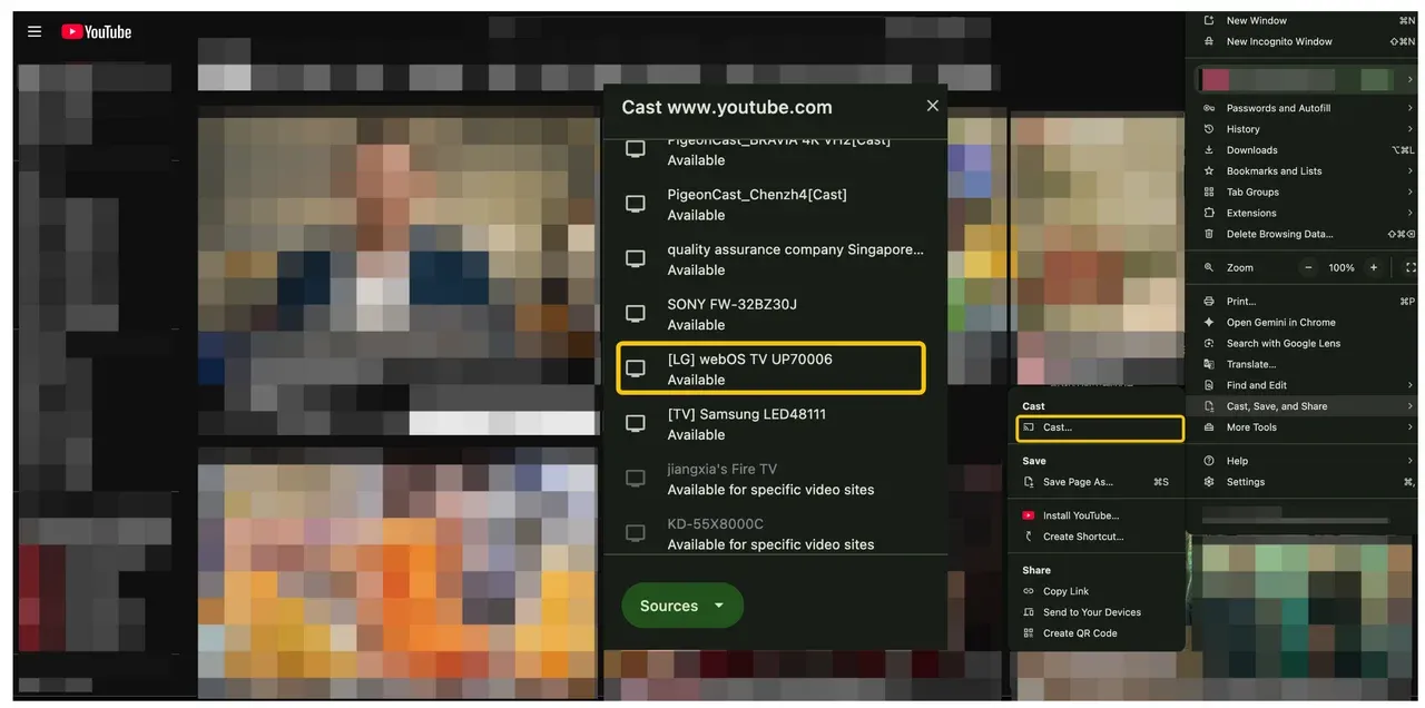 cast YouTube from Mac to LG TV via Chrome