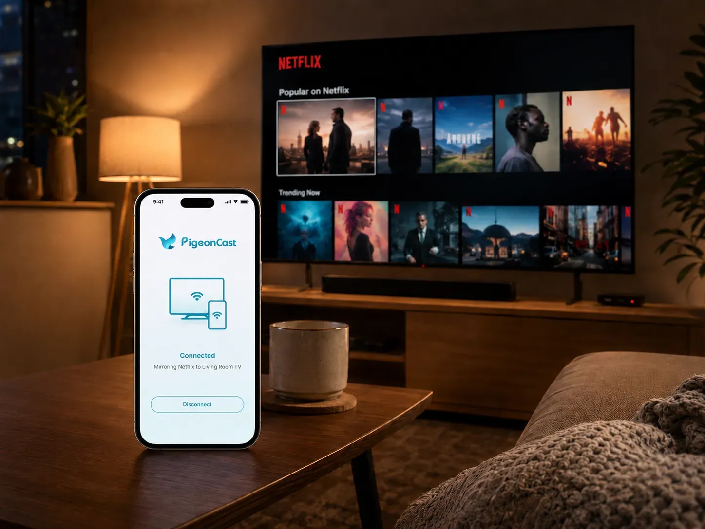 use PigeonCast to screen mirror Netflix from phone to TV