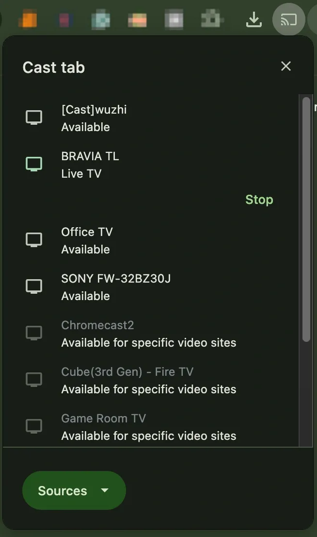 choose Sony TV in Chrome's Cast menu