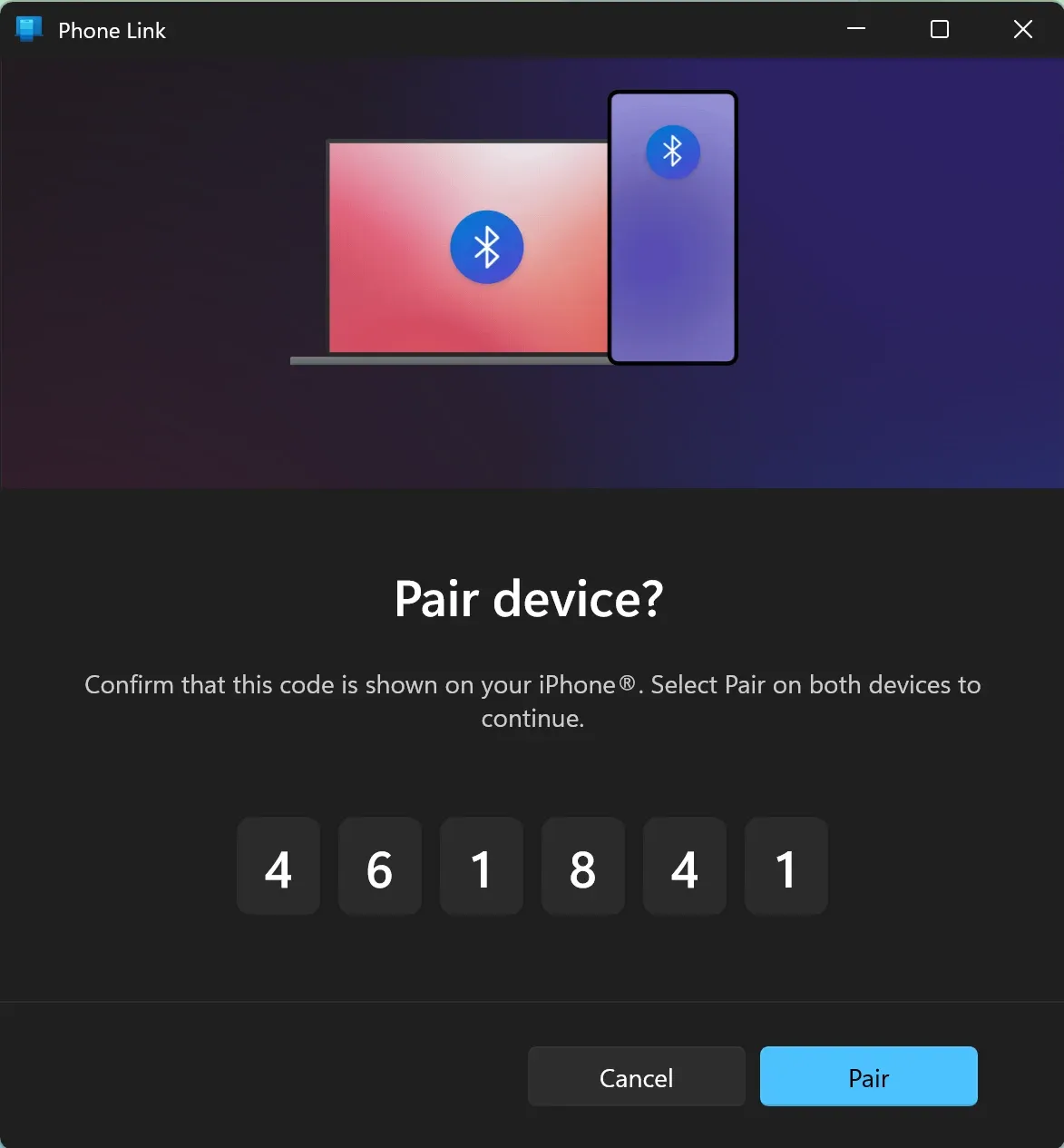 pair code on Windows computer