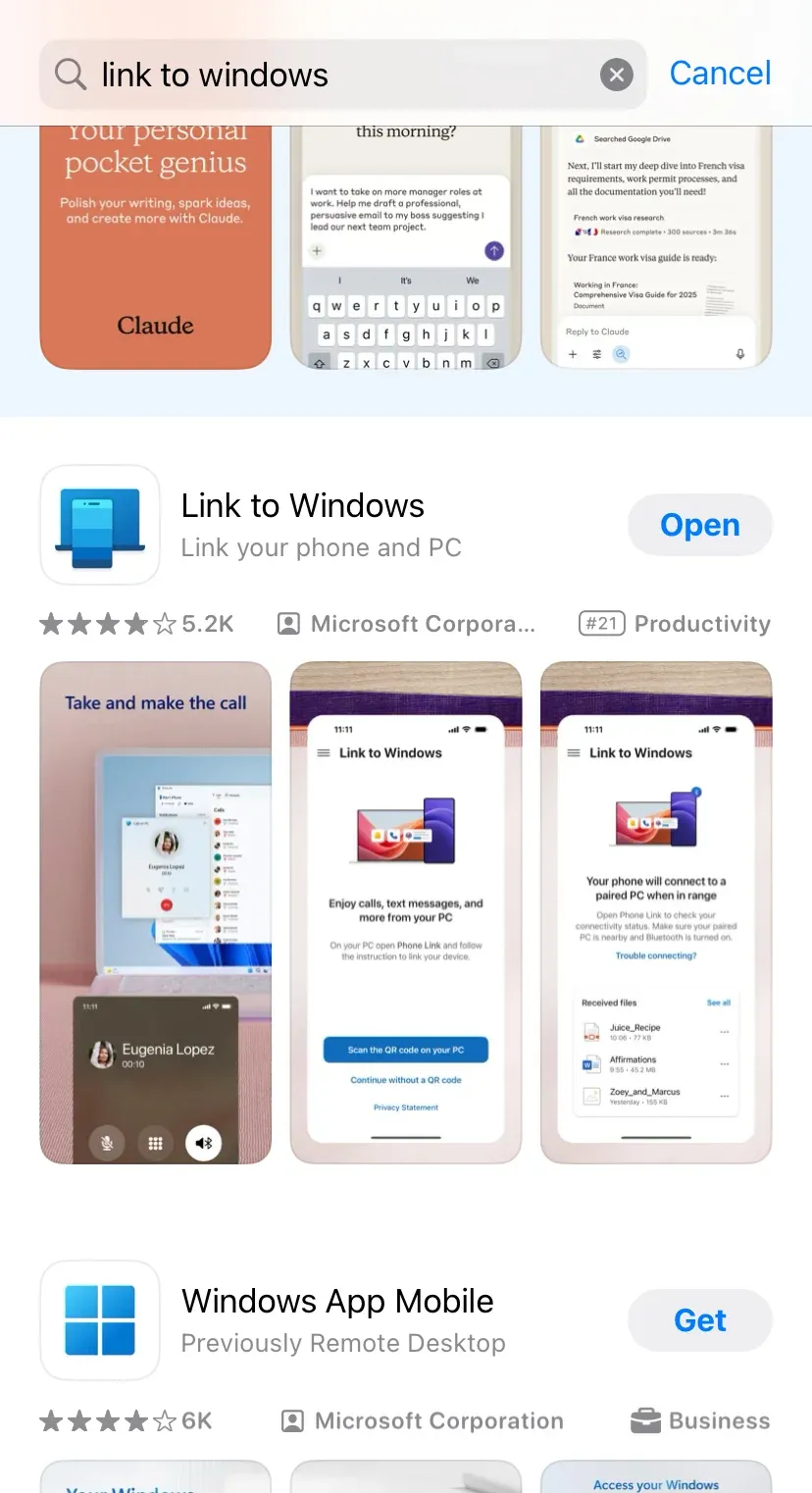 install Link to Windows from App Store